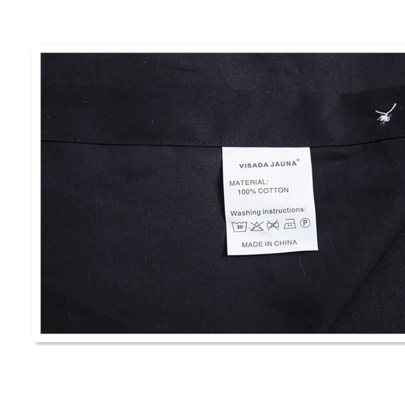 VISADA JAUNA 100% Cotton High Quality Men's Shirt New Mens Fashion Contrast Stand Collar Slim Fit Dress Long Sleeve Plug Size
