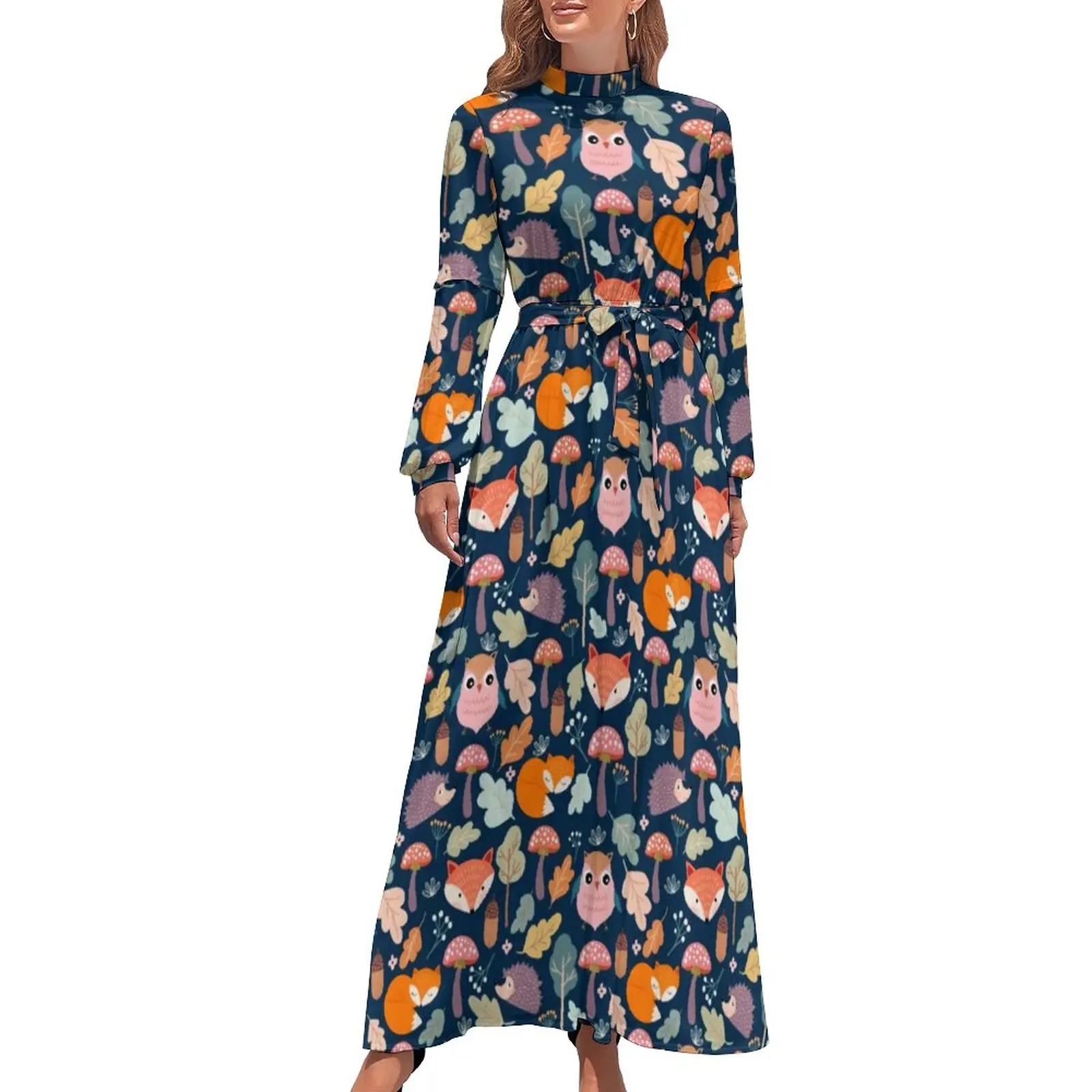 

Платье-макси с длинным рукавом и высокой талией, в стиле бохо