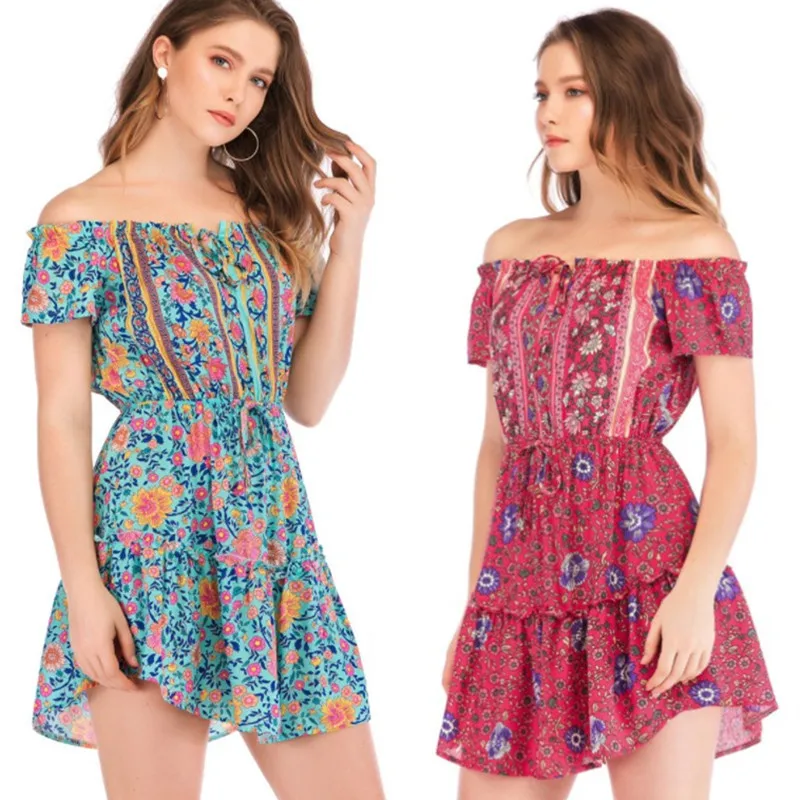 

AliExpress ebay 2019New Rayon Printed off-Shoulder Dress
