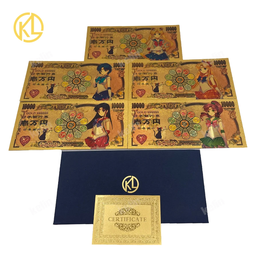 

NEW 5 Designs Sailor-Moon Tsukino-Usagi Japanese Classic Anime 10000 Yen Gold Banknote in Sleeve bag Childhood Memory Collection