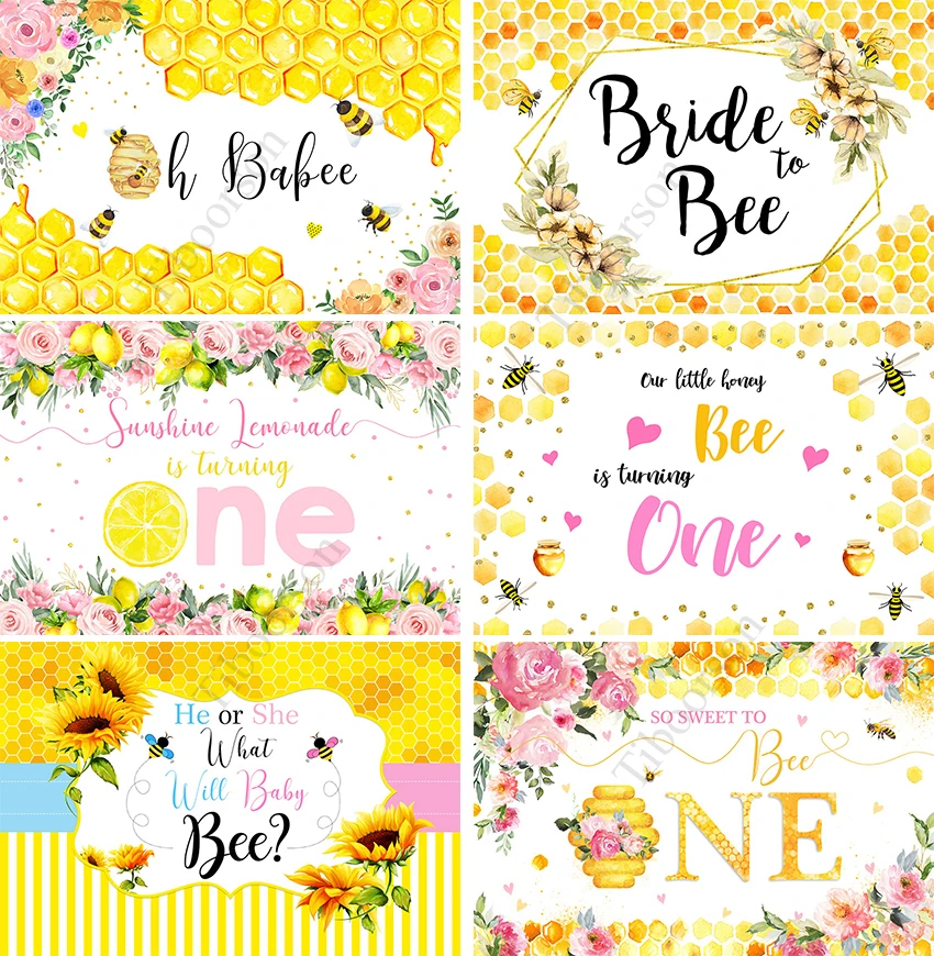 Фон для фотосъемки детей на день рождения с изображением меда, пчелы, лимона, цветов для свадебной фотостудии