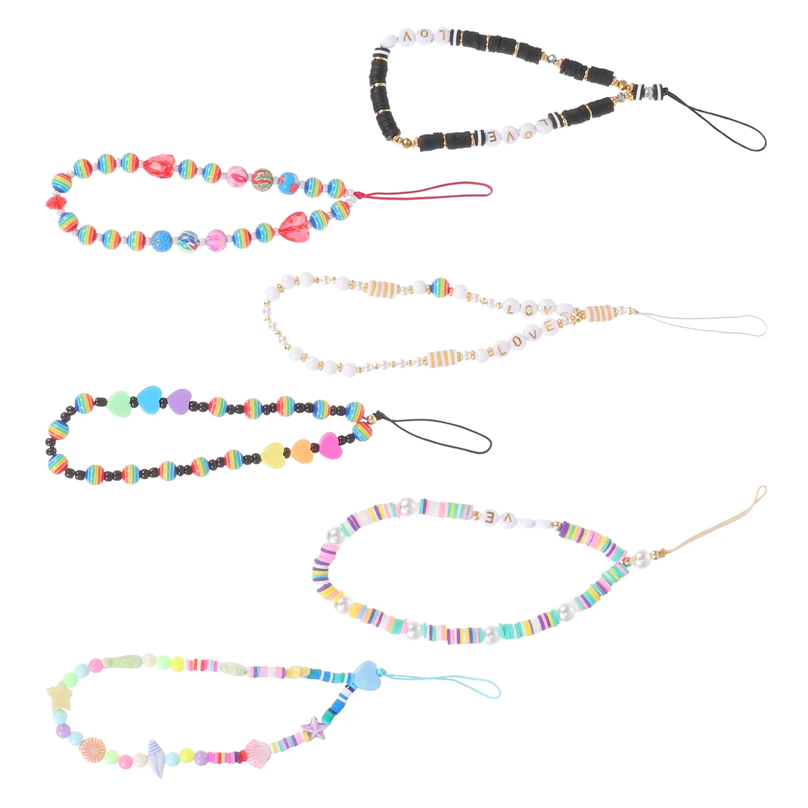 

6 Pcs Mobile Phone Chain Beaded Hanging Pearl Keychain Keys Wrist Rope Bands Pendant Strap Acrylic Camera Lanyard