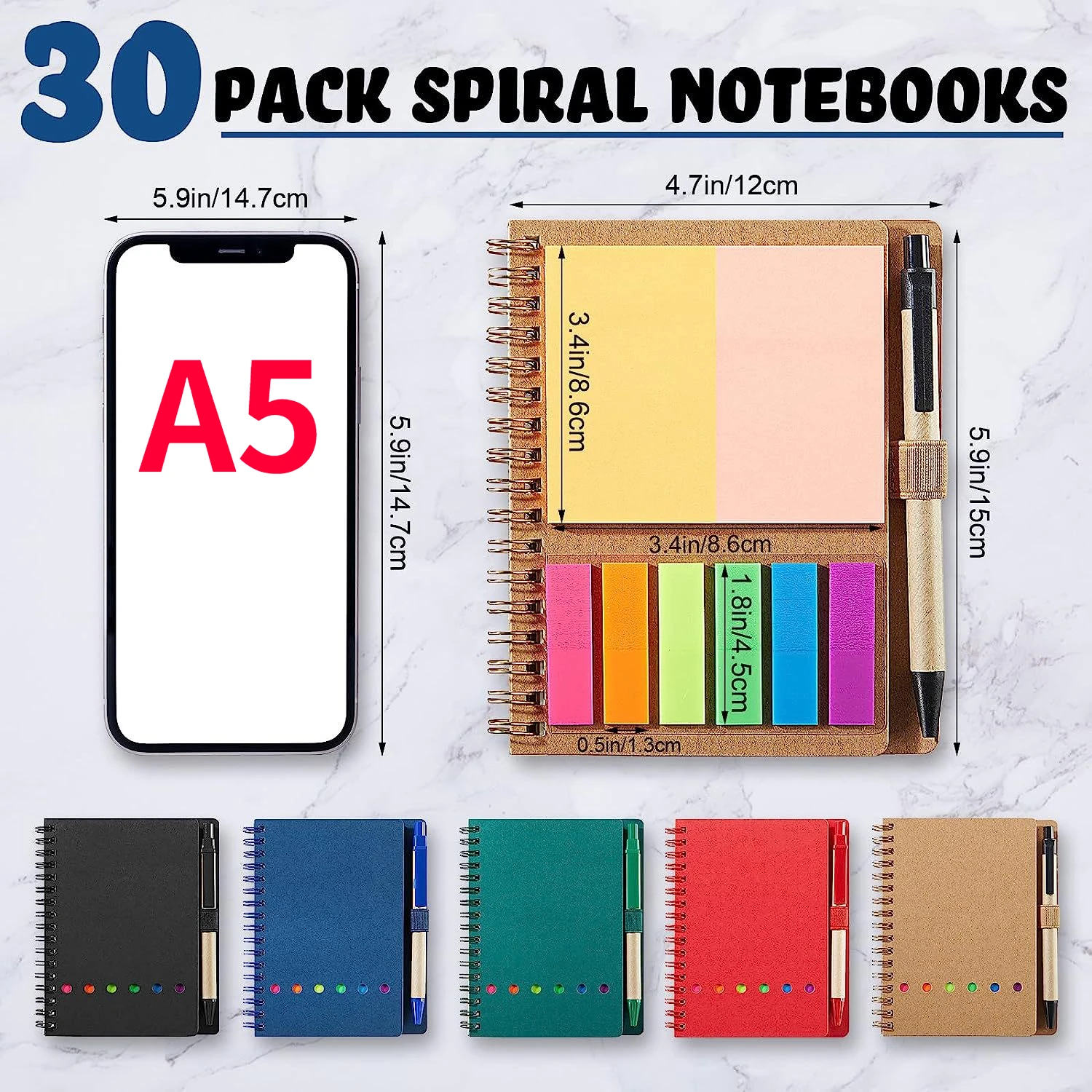

A5 Coil Notebook Cute Student Horizontal Line Notebook With Sticky Note Index Stickers Portable Office School Stationery Gifts