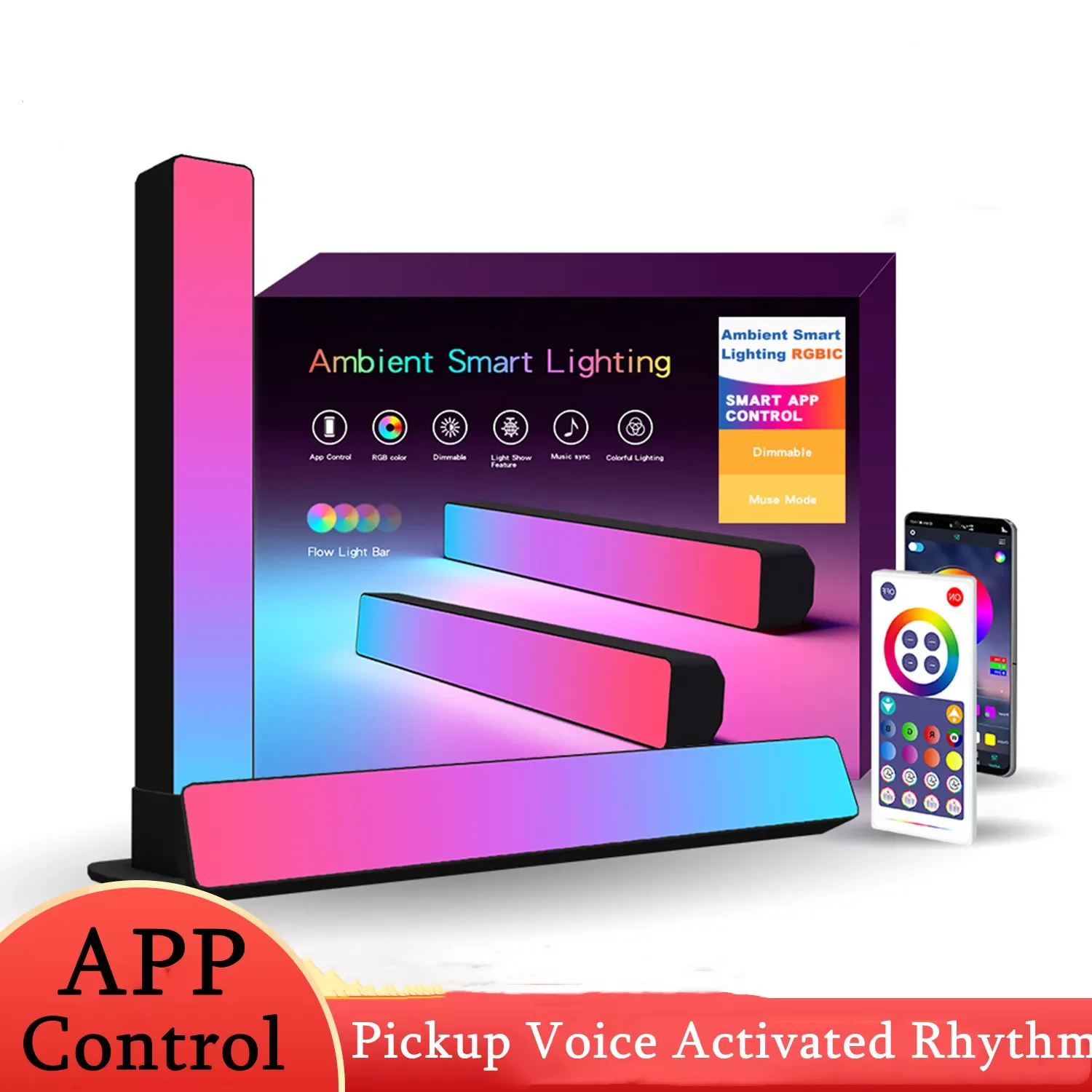 Pair 2022 RGB Music Sound control APP LED light Pickup Voice Activated Rhythm Lights color Ambient LED Bar Party Deco Lights