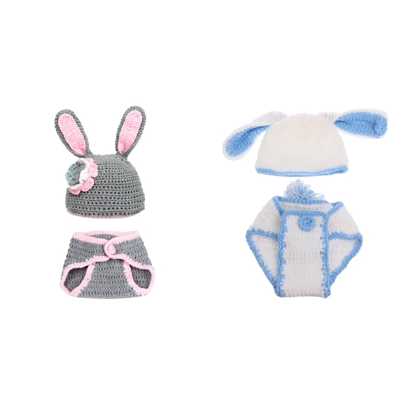 

Baby Rabbit Costume Girl Flower Hat Newborn Crochet Outfits Photography Props GXMB