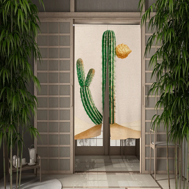 

Green Cactus Door Curtain Japanese Kitchen Door Curtain Partition Landscape Curtains Drape Entrance Decor Hanging Half-Curtains