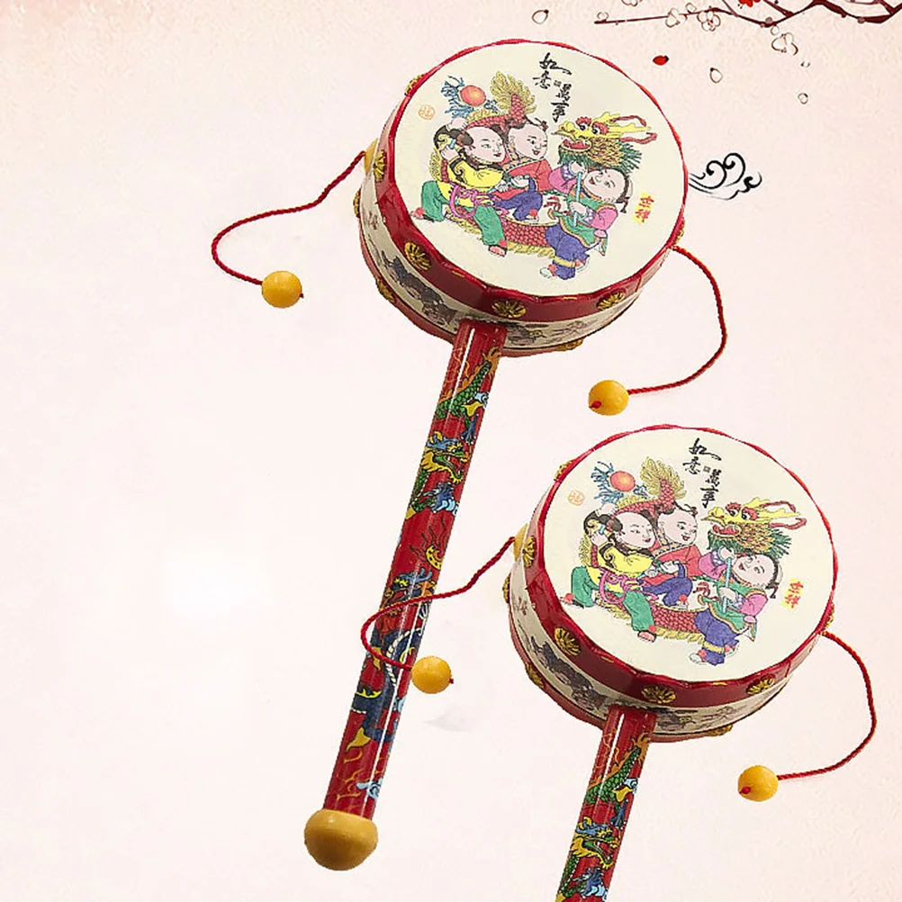 

3pcs 19cm -drums Chinese Style Balance Drum Shaker Percussion Musical Instrument Toy for Baby (Random Pattern)