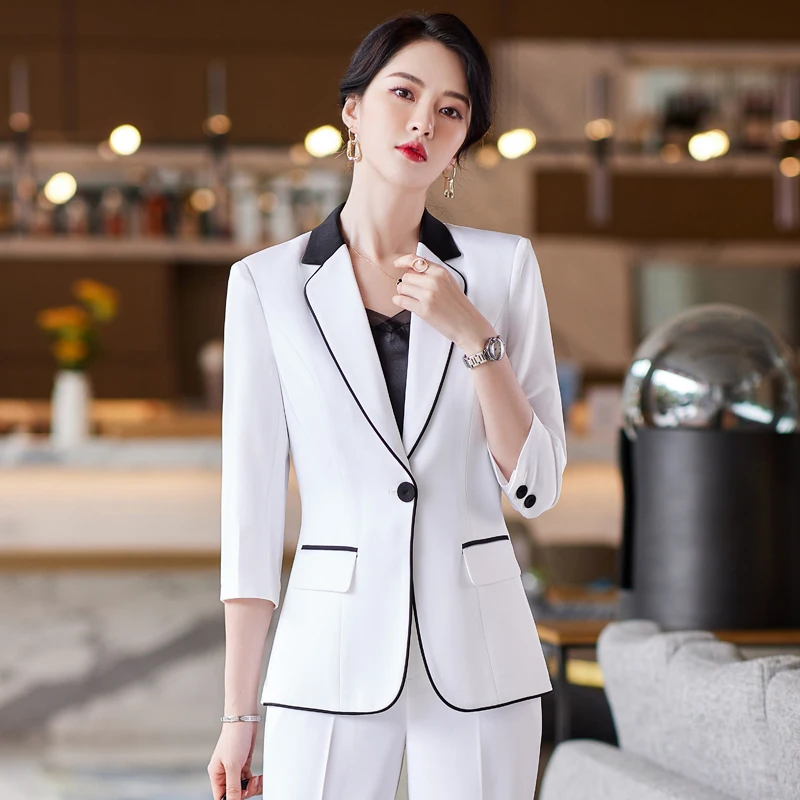 Korean spring  suit large size office women business white-collar formal professional dress work clothes Light blue suit pants