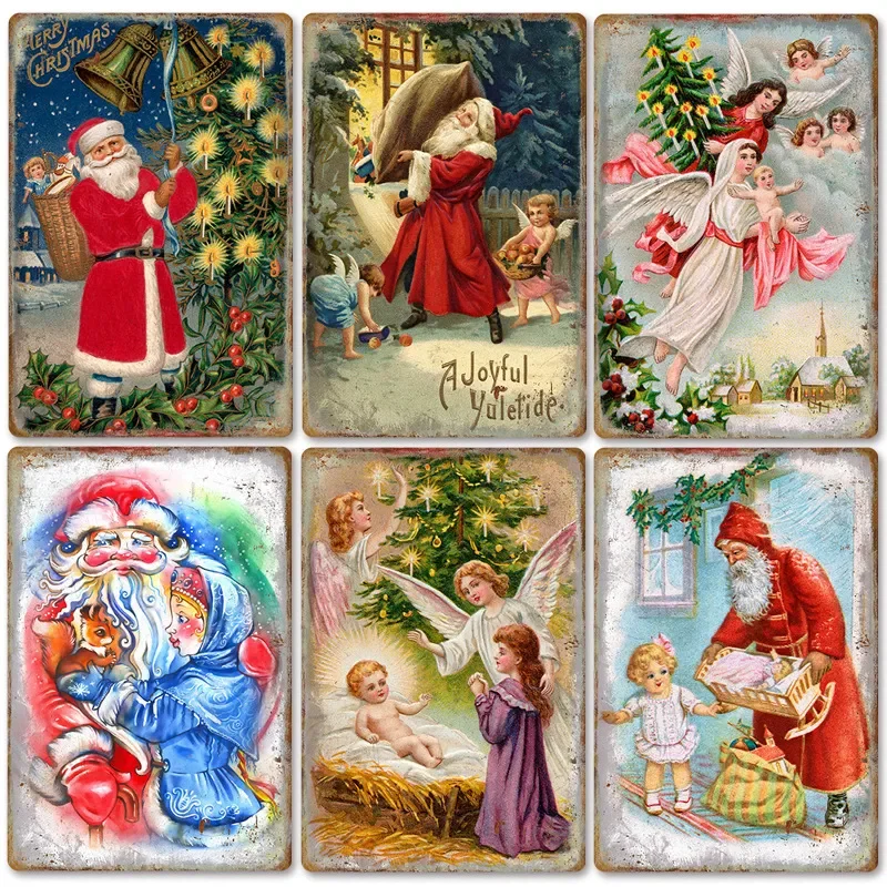 

Merry Christmas Retro Metal Tin Sign Painting Festive Background Wall Decoration Frameless Paintings Living Room Home decor