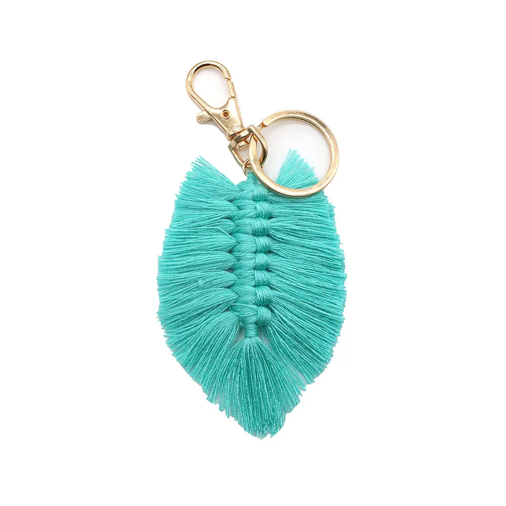 

Rainbow Handmade Weaving Flush Feather Leaf Car Backpack Trade Key Chain For Women And Men