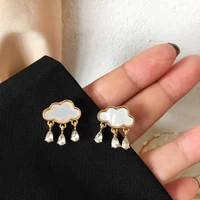 new fashion cute rain drop stud earrings for women korean white cloud sun lightning asymmetrical crystal earring trend jewelry