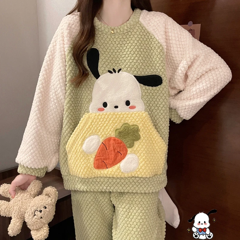 

Cartoon Sanrios Pachacco Plush Sleepwear Winter Leisure Comfort Thickening Coral Velvet Pajamas Cute Giris Household Clothes