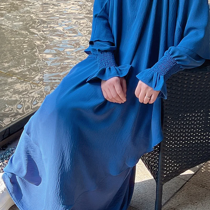 Plain Abaya for Women Crepe Floral Cuff Islamic Clothing Ramadan Muslim Prayer Long Dress African Dresses Dubai Turkish Robe