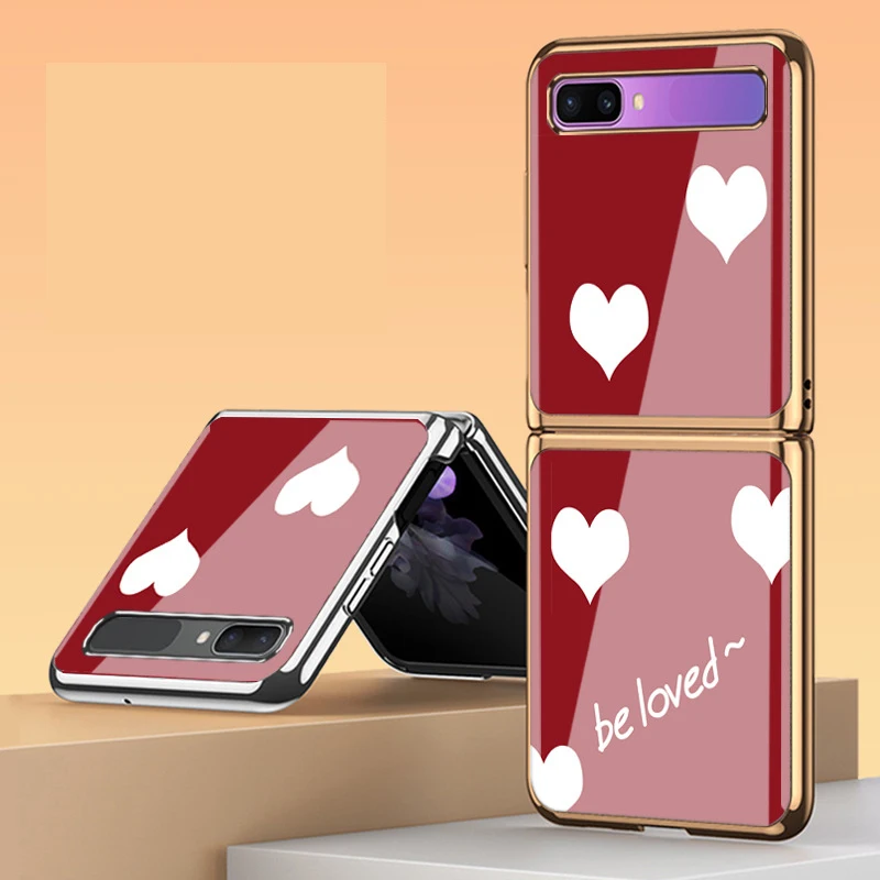 

Z Flip 4 Funda Case for Samsung Galaxy Z Flip 4 Z Flip 3 2 Be Loved Pattern Plating Tempered Glass Coque Mobile Phone Case Cover