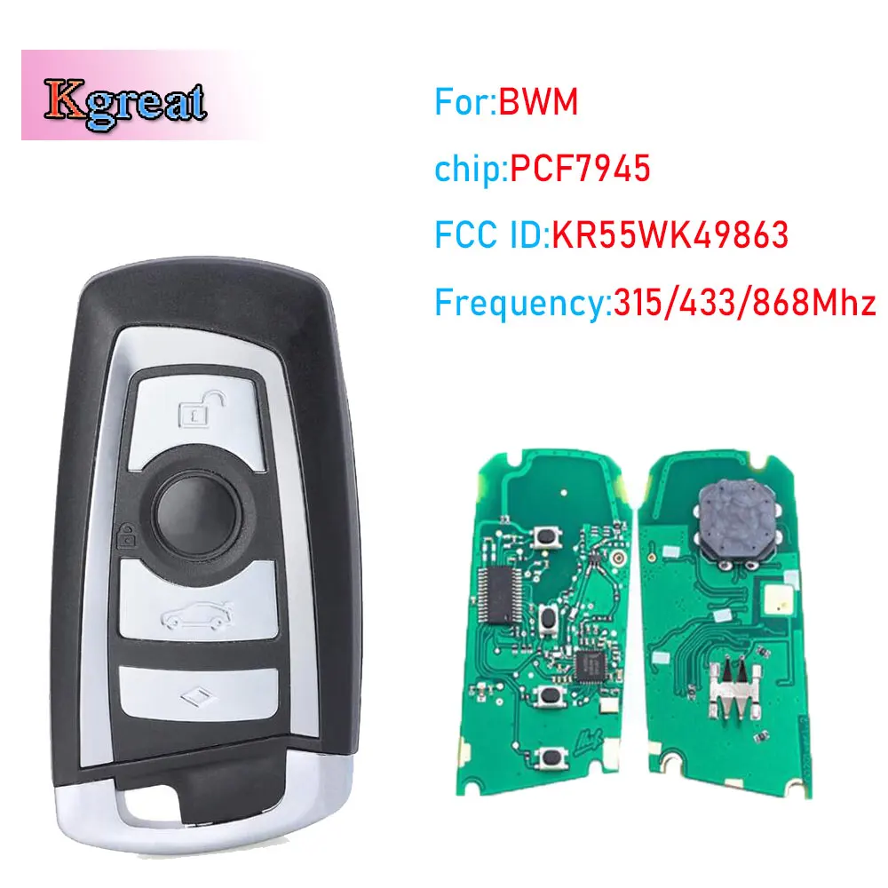 

1PCS 3/4B Replacement Smart Keyless Entry Remote Key Fob PCF7945 For BMW 3 5 7 Series CAS4 F System KR55WK49863 315/433/868Mhz