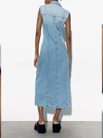 New women's clothing spring and summer comfortable and fashionable all-match sleeveless lapel single-breasted denim dress