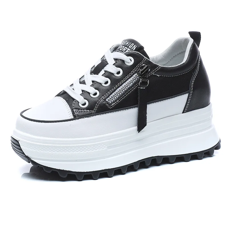 

Кроссовки женские из натуральной кожи, повседневная обувь на танкетке 7 см, массивные, на весну-осень