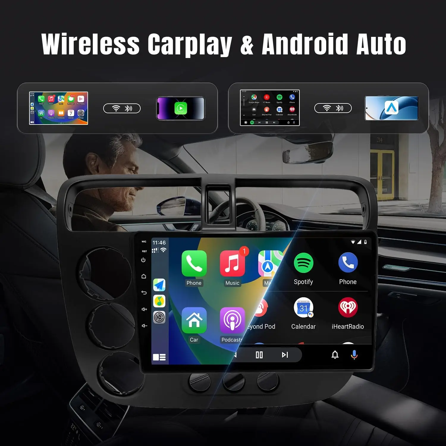 9-дюймовый Беспроводной CarPlay Android Auto GPS-навигатор Радио Для Honda Civic 2001-2005 С Задней
