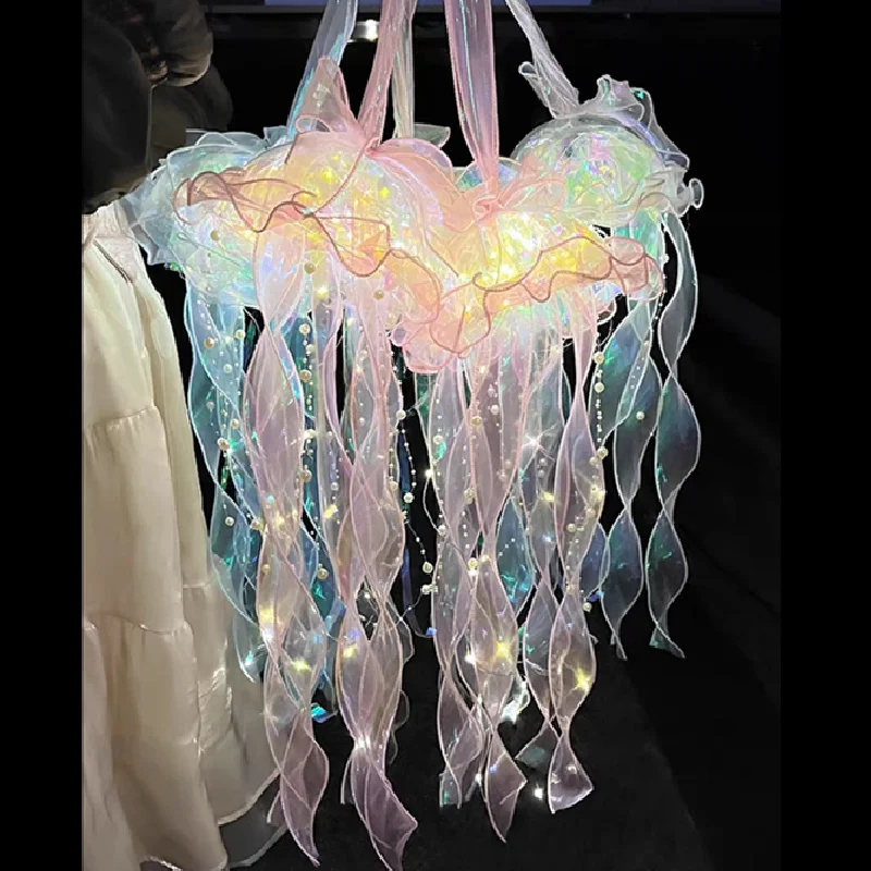 

Portable DIY Jellyfish Lamp Night Light Hanging Bedside Bedroom Atmosphere Flower Lanterns Creative Girls Room Decoration