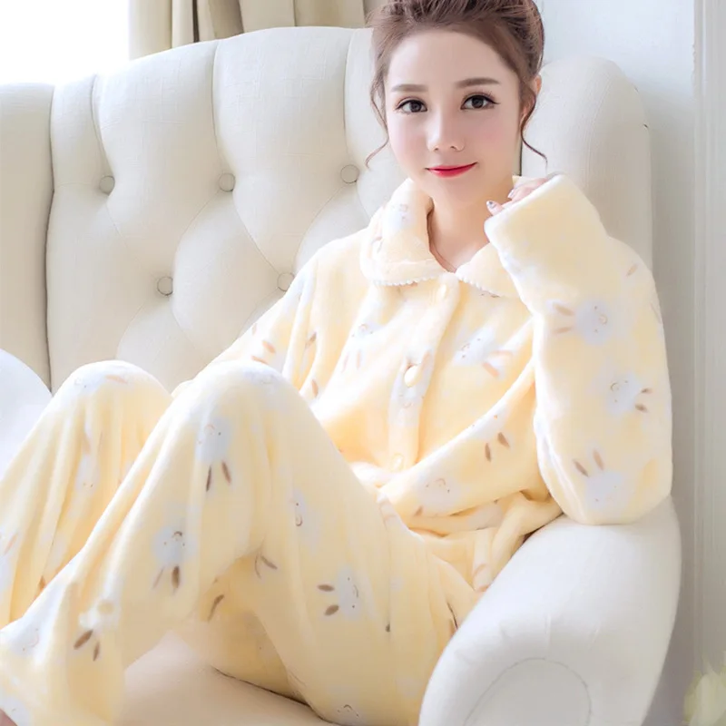 Autumn and Winter New Women's Pajamas Flannel Padded Cardigan Home Service Sleepwear Sleep Tops Pajamas for Women Pijamas