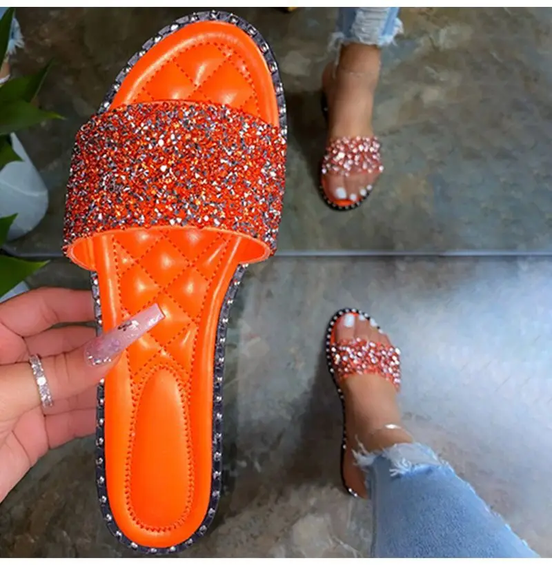 Glitter Slippers Women Summer Flats Sandals 2022 Fashion Bling Female Flip Flops Outdoor Beach Shoes Women Slides Plus Size 43 images - 6
