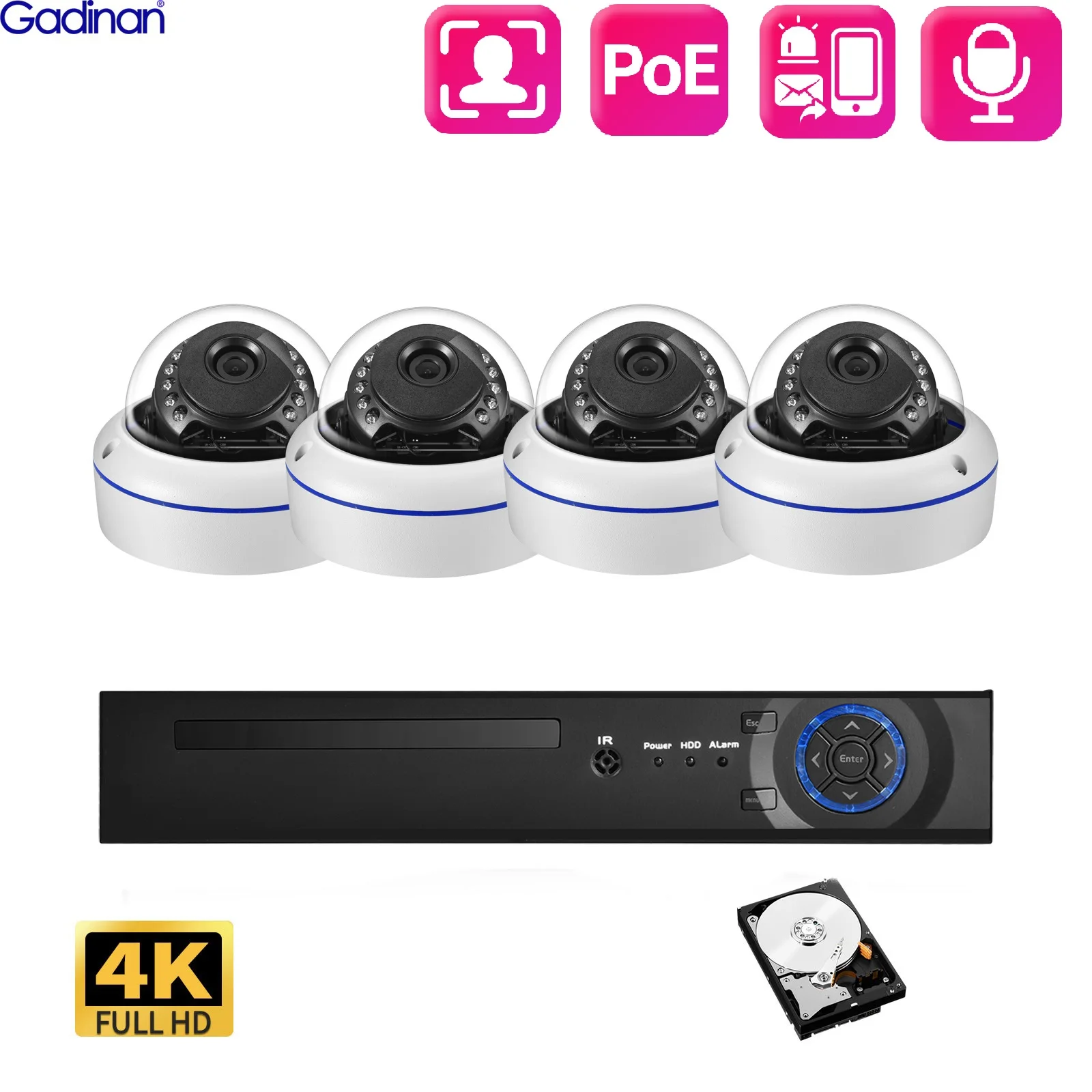 

Камера видеонаблюдения Gadinan, 8 Мп, 4K, с датчиком лица