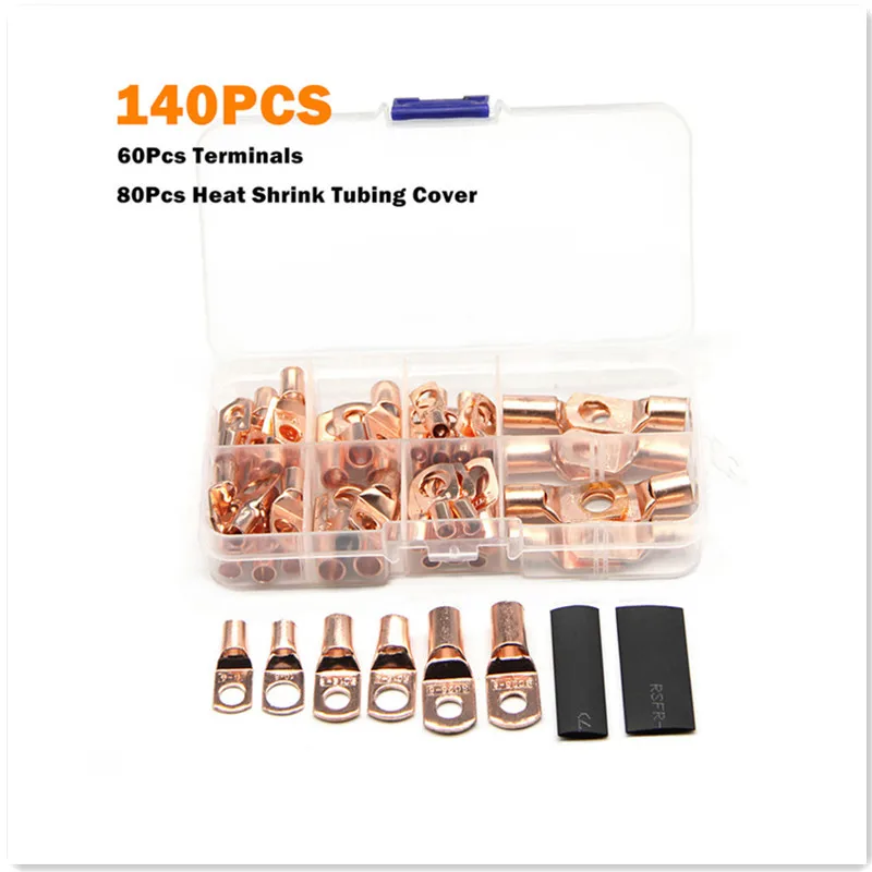 

140 шт. SC неизолированные клеммы, наконечники, медное кольцо, уплотнительное кольцо, ОБЖИМНАЯ деталь кабеля и черная термоусадочная трубка