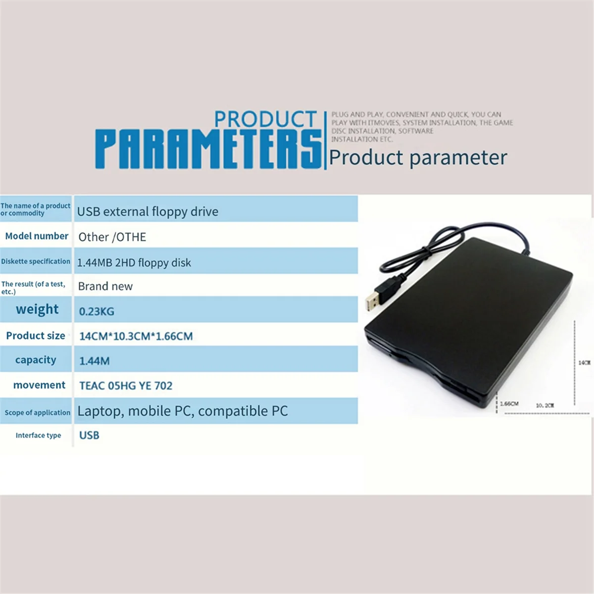 USB 2.0 Дископический диск Портативный 3 5-дюймовый внешний считыватель дисков