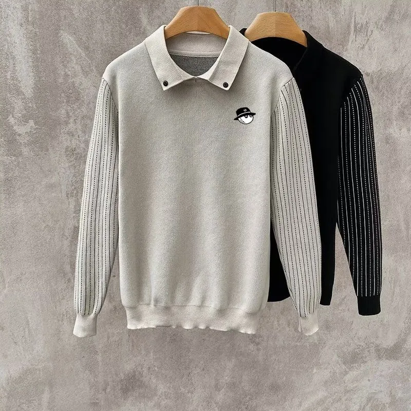 Autumn Winter Men Golf Top Sweater Leisure Waffle Men's Golf Clothing Long Sleeve Horse Tennis T-shirts Malbon Golf Wear