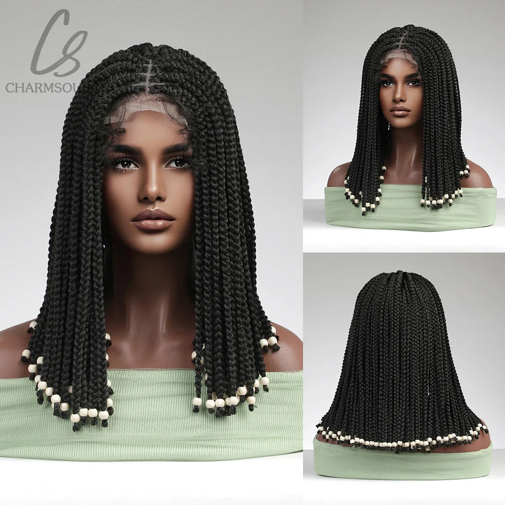 CharmSource Lace Front Braided Wig Black Wig Synthetic Wig for Women Cosplay Daily Party Use Hair High Quality