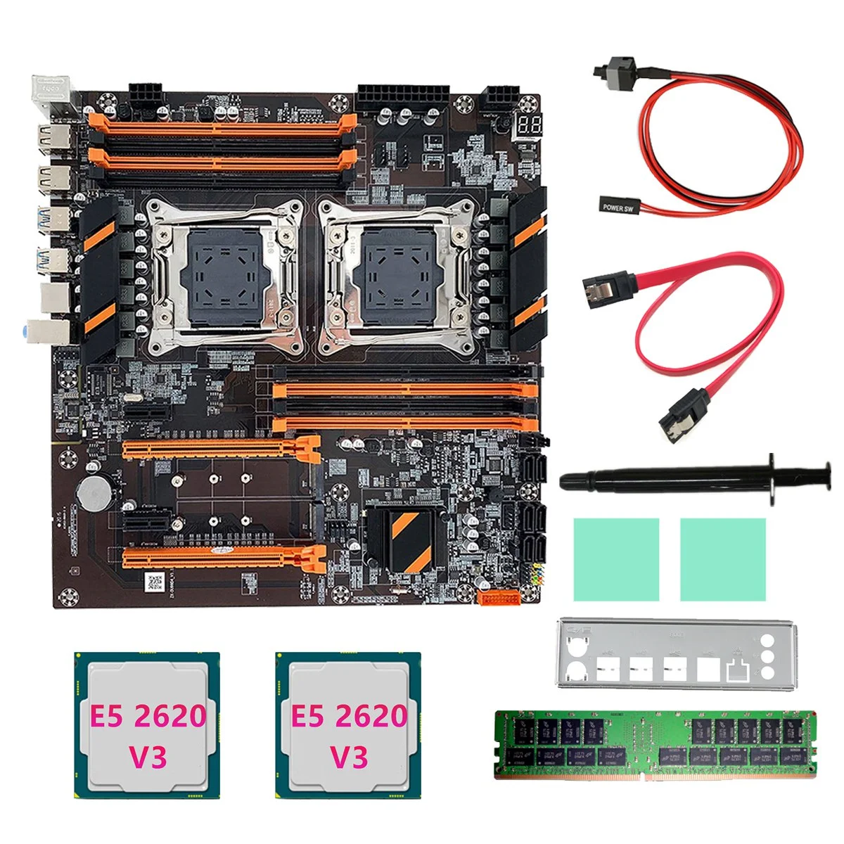 

Материнская плата X99 с двойным ЦП + 2X E5 2620 V3 ЦП + DDR4 4G RECC ОЗУ + SATA кабель + перегородка + термопаста LGA 2011 для ЦП 2011-V3