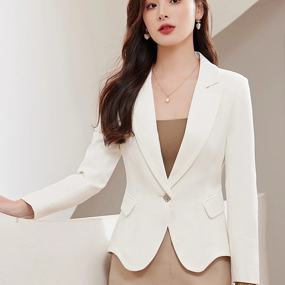 Apricot Autumn Winter Large Ladies Professional Office Lapel Cardigan Suit Jacket Casual Blazer Women Work Coat Solid Blazers