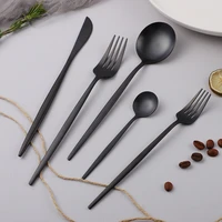 20pcs matte black tableware sets kitchen dinnerware fork knife spoon travel cutlery set stainless steel flatware dropshipping