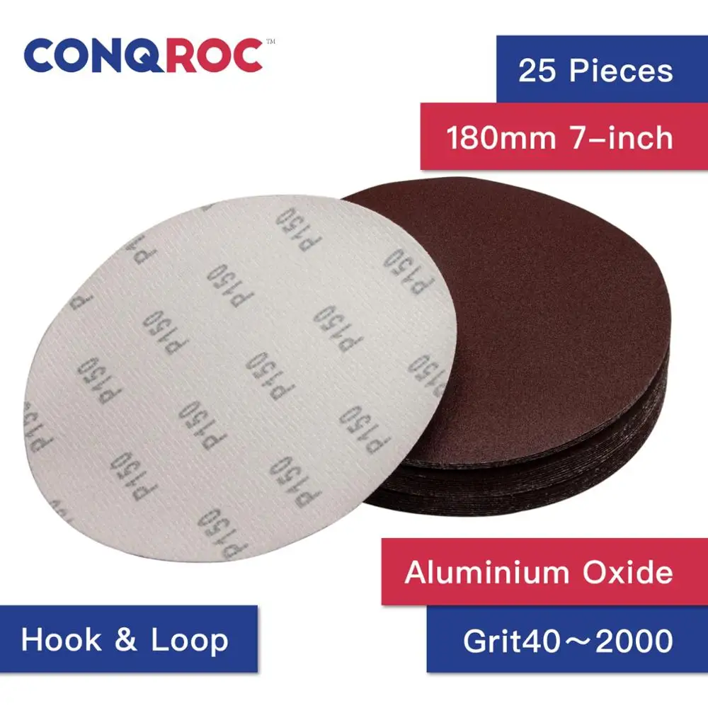 

25 Pieces 180mm (7-Inch) Sanding Discs Aluminium Oxide Dry Sanding Papers Hook and Loop Grit 40~2000