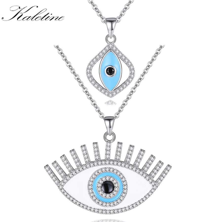 

Kaletine Turkish Evil Eye Pendant Choker Lucky Blue Stone Zircon 925 Sterling Silver Necklace Party Jewelry For Women Girls Gift