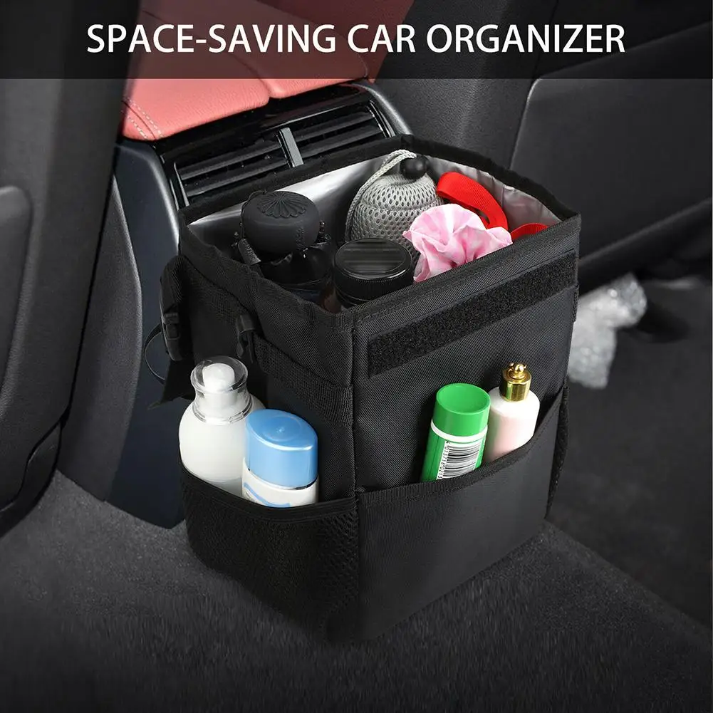 

Car Trash Foldable Mini Waterproof Trash Can Hang Storage Bag Garbage Organizer Box With Adjustable Shoulder Straps Hooks Cords