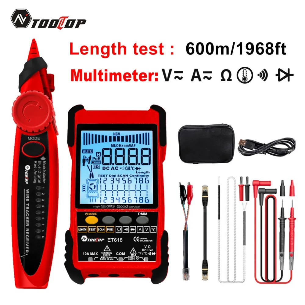

TOOLTOP Network Cable Tester Multimeter Anti-noise POE Lan Test 400M/600M Length Measure Sensitivity Adjustable Line Tracker