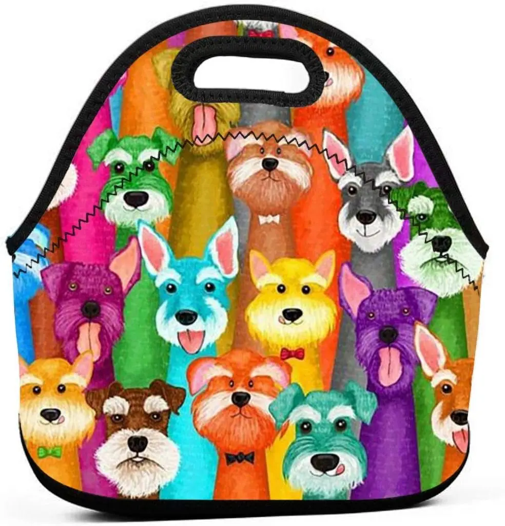 

Colorful Cute dogs Neoprene Lunch Bag Reusable Insulated Lunch Tote with Zipper Carrying Lunchbox for School Picnic Travel