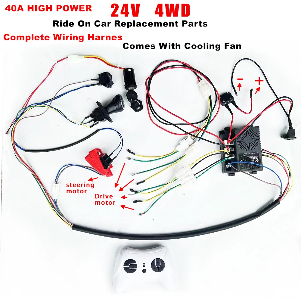 DIY 12V 200W children's electric car harness with wire,switch and remote control receiver 4WD ride on car parts images - 6