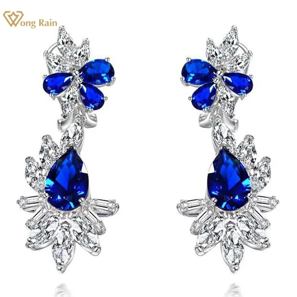 

Wong Rain 925 Sterling Silver Pear Cut Lab Sapphire Ruby High Carbon Diamonds Gemstone Drop Dangle Earrings Fine Jewelry Gift