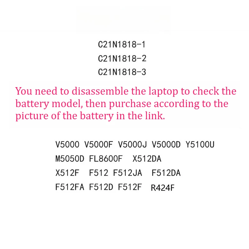 Новая батарея C21N1818 для ноутбуков ASUS Vivobook 15 V5000F V5000D V5000J Y5100U FL8600F X512F X512DA, 7.3V 4240mAh (art.: 3920da6814fa9) - 3920da6814fa9