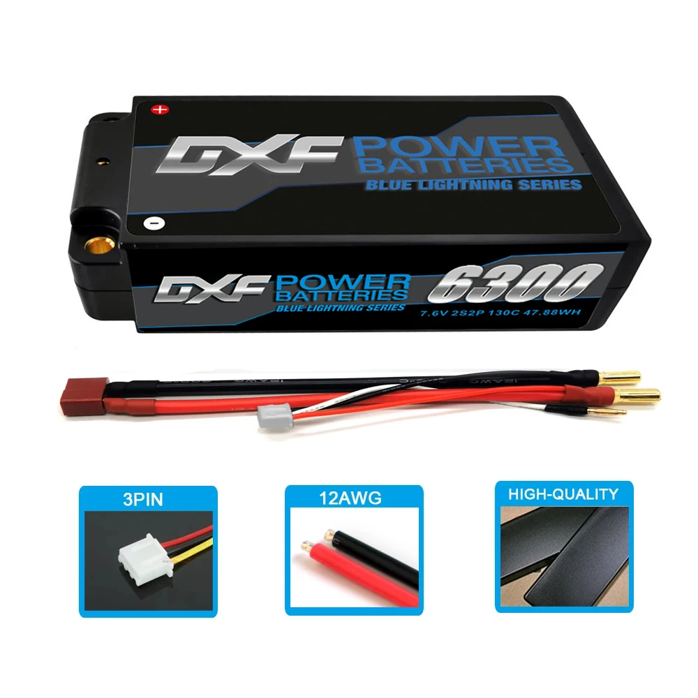Фото Аккумулятор VARCS Lipo 2S 7,6 В 6300 мАч 130C 260C 4 мм 5 мм, графеновая Пуля для соревнований, короткий для радиоуправляемых внедорожных багги-машинок 1/10 №4