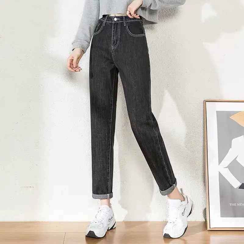 Gray Women Straight Loose Spring 