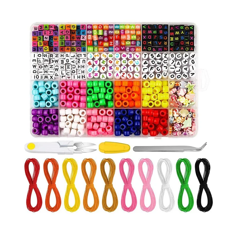 

Letter Beads Making Jewelry Kit, Acrylic Letter Beads Pony Bead Accessories With Colorful Elastic Bracelet Cord