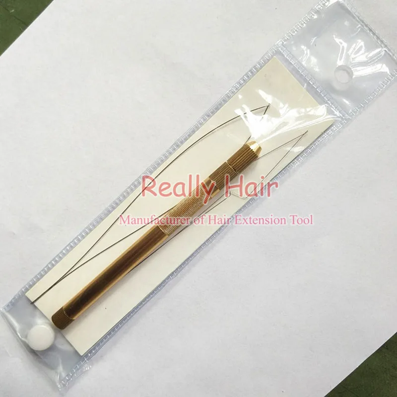 

1pcs Aluminium Golden Handle Pulling Needle for Nano Rings&Micro Rings Links Loop Hair Extension Tools 3 needles