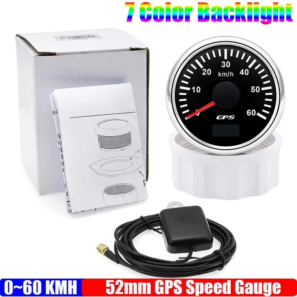 30 км/ч, 60 км/ч, 80 км/ч, 120 км/ч, 200 км/ч GPS-спидометр с антенной, 7-цветный светодиодный измеритель скорости 52 мм для морской лодки, автомобиля, 12 В, 24 В, на заказ