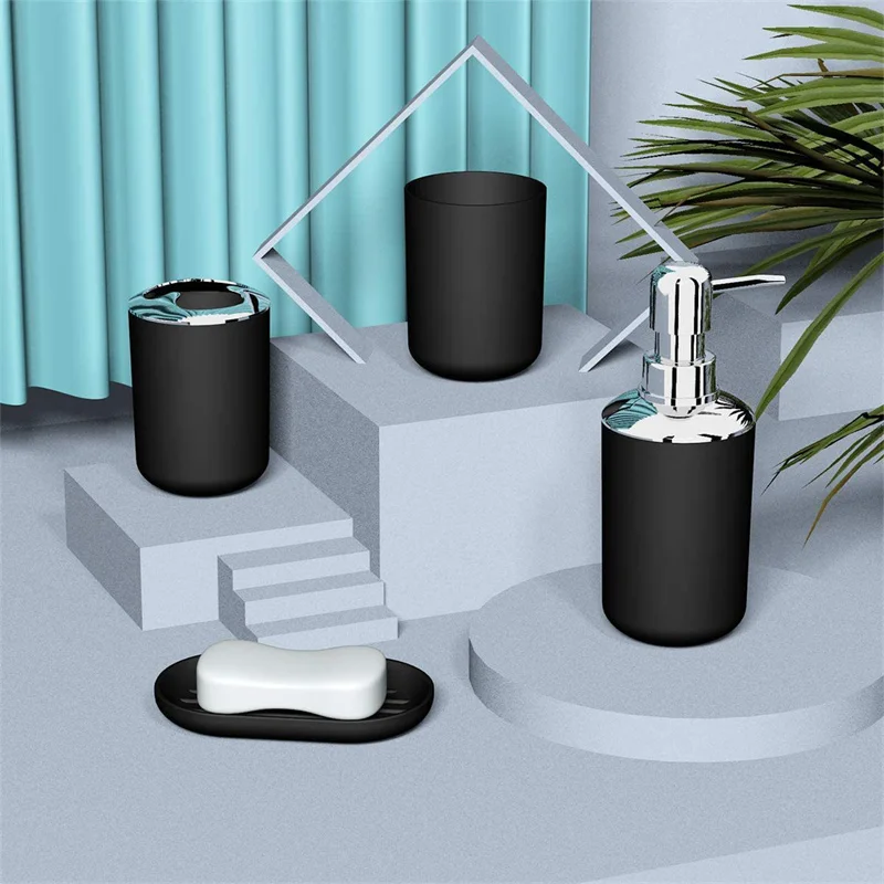 

New Luxury Bathroom Accessories Toothbrush Holder Cup Soap Dispenser Dish Toilet Holder Pump Bottle Cup Bathroom Set Plastic