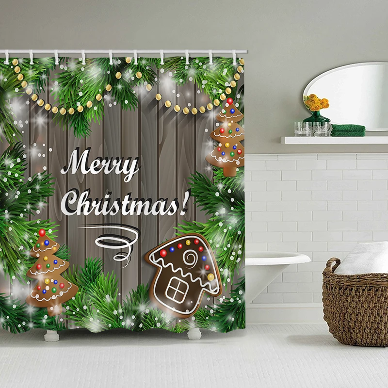 

Cute Merry Christmas Illustration Pattern Shower Curtain Waterproof Fabric Bathroom Home Decoration With Hook Shower Curtains