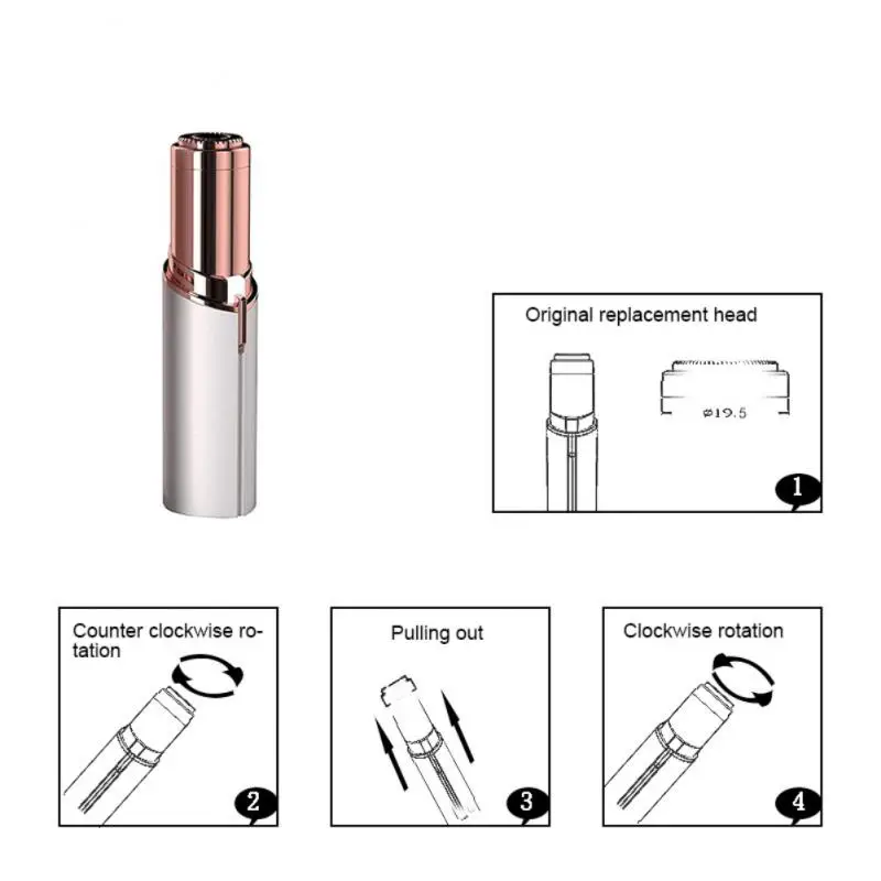 

Электрический прибор для удаления волос, Сменная головка, бритва в форме помады для женщин, эпилятор для бровей, безболезненное Бритье