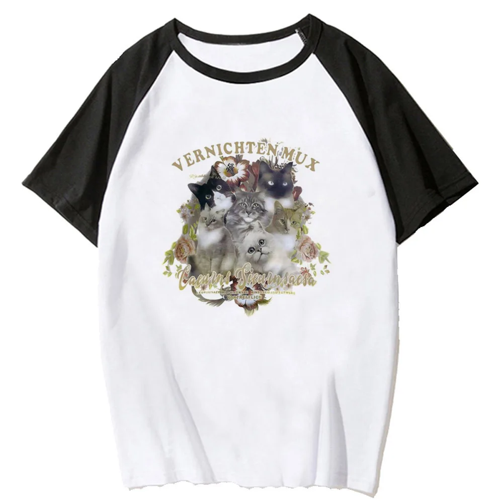 Kitten Cat Neko t-shirt teen Classic Comfortable Punk Graphic Trendy korean clothes Breathable kawaii Y2k streetwear